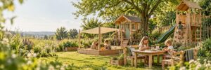 Kinder spielen im Garten